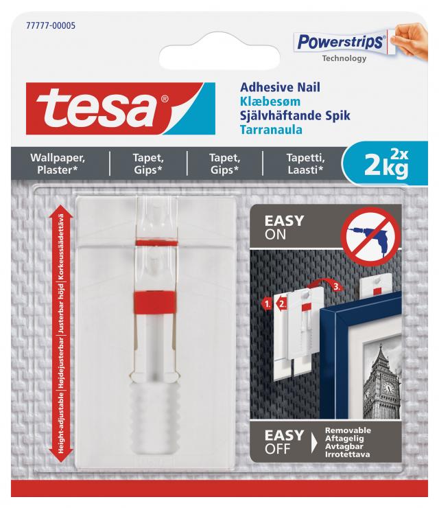 Tesa Tesa - Verstelbare zelfklevende spijker voor alle soorten muren (max 2x2kg)