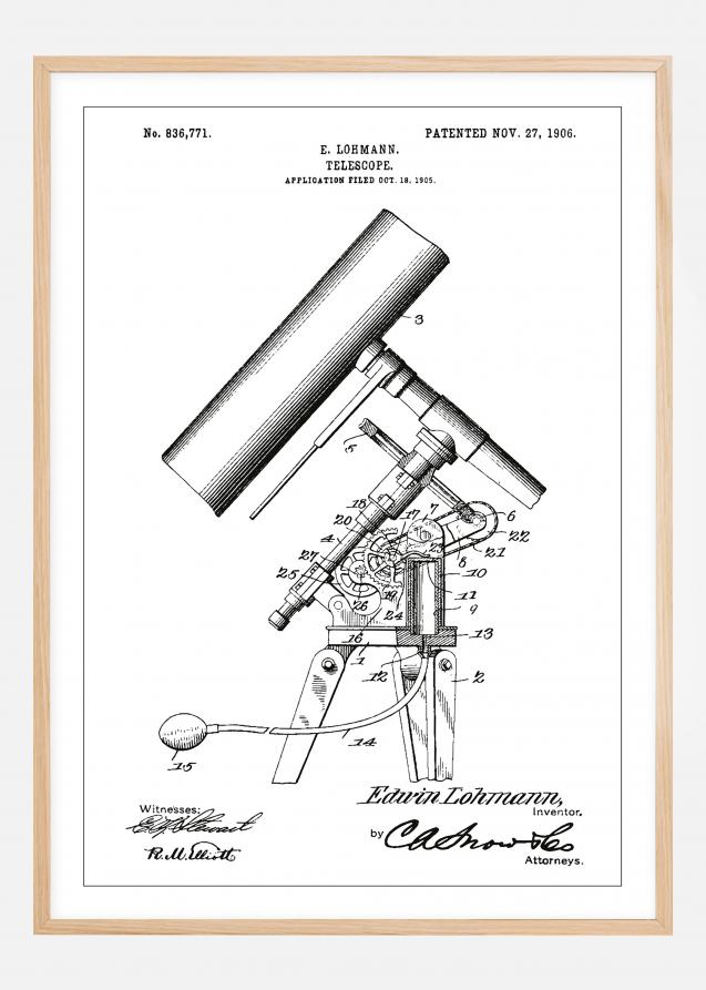 Bildverkstad Patenttekening - Telescoop - Wit Poster