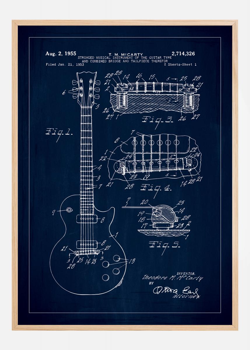 extract Veroorloven Verward zijn Koop Patenttekening - Elektrische gitaar I - Blauw Poster hier - BGASTORE.BE