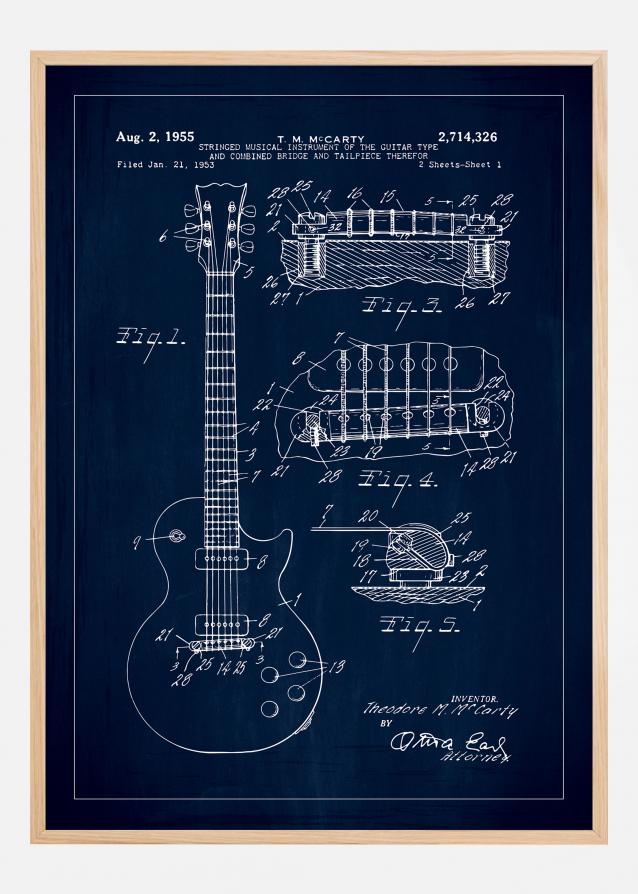 Bildverkstad Patenttekening - Elektrische gitaar I - Blauw Poster