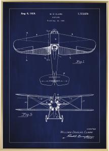 Bildverkstad Patenttekening - Vliegtuig - Blauw Poster