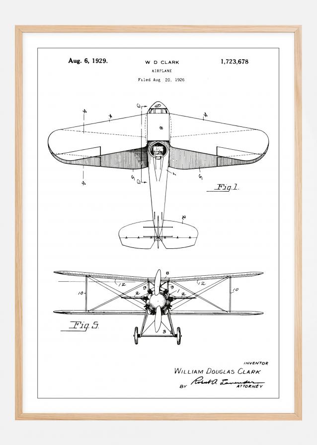 Bildverkstad Patenttekening - Vliegtuig - Wit Poster