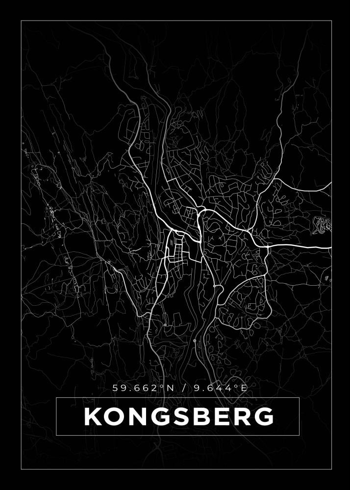 Bildverkstad Map - Kongsberg - Black Poster