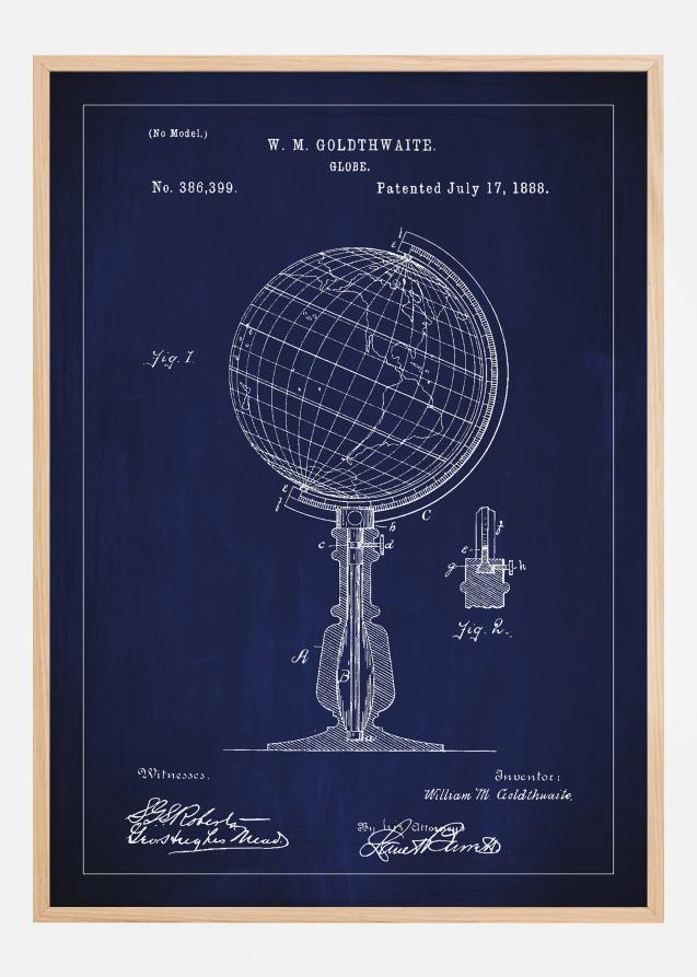 Bildverkstad Patenttekening - Wereldbol - Blauw Poster
