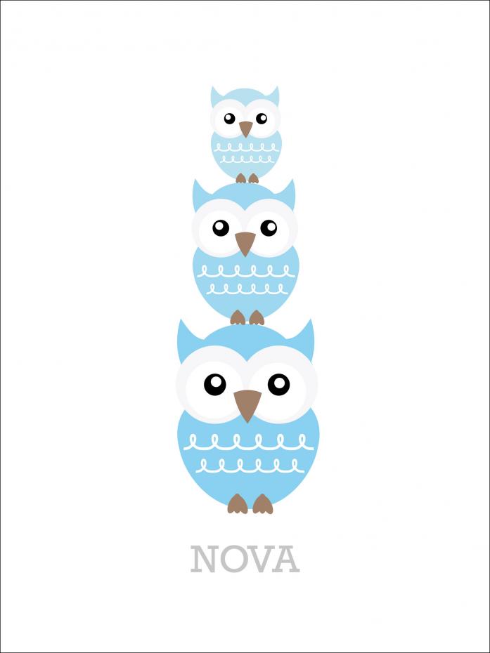 Personlig poster Owls Birth Poster Blue