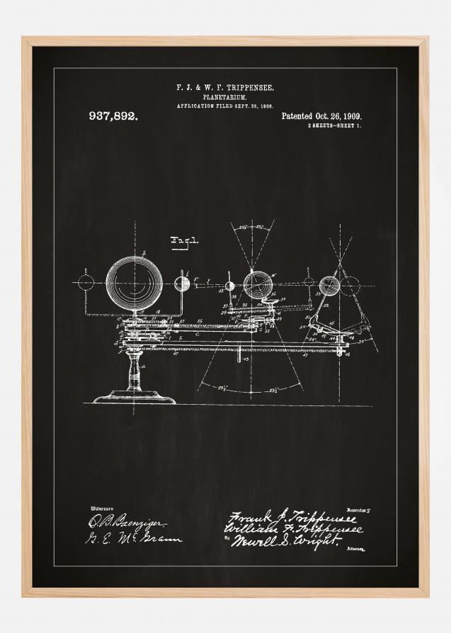 Bildverkstad Patenttekening - Planetarium - Zwart Poster