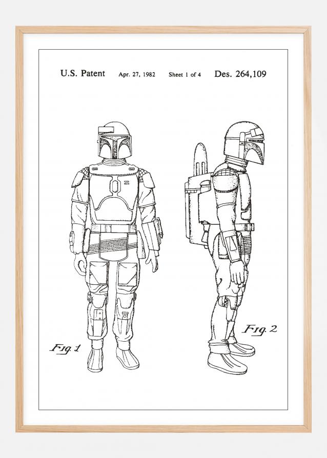 Bildverkstad Patenttekening - Star Wars - Boba Fett - Wit Poster