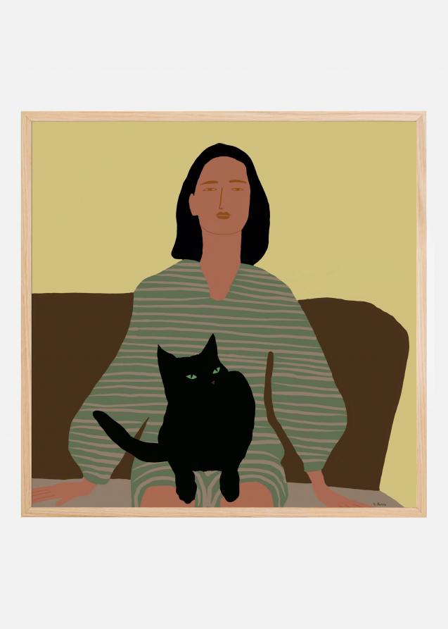 Bildverkstad Lady sitting with black cat Poster