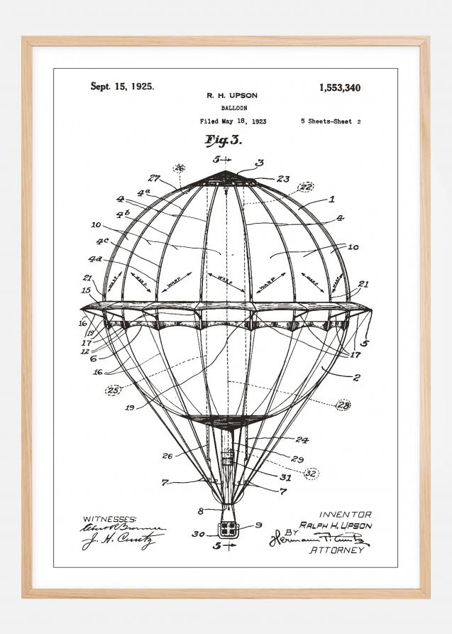 Bildverkstad Patenttekening - Luchtballon - Wit Poster