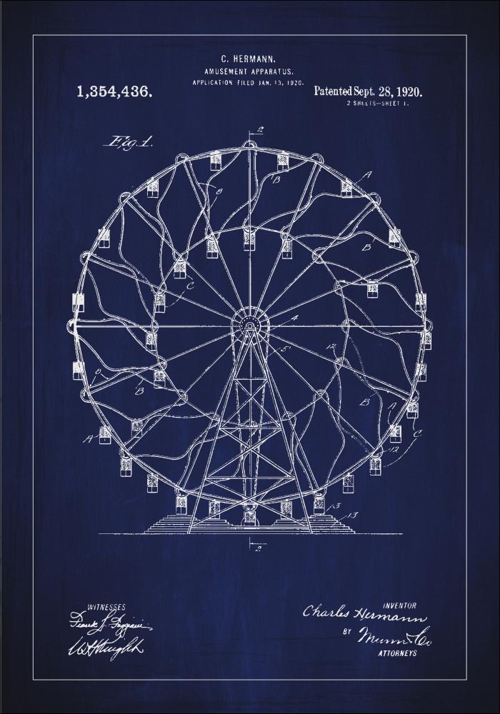 Bildverkstad Patenttekening - Reuzenrad - Blauw Poster