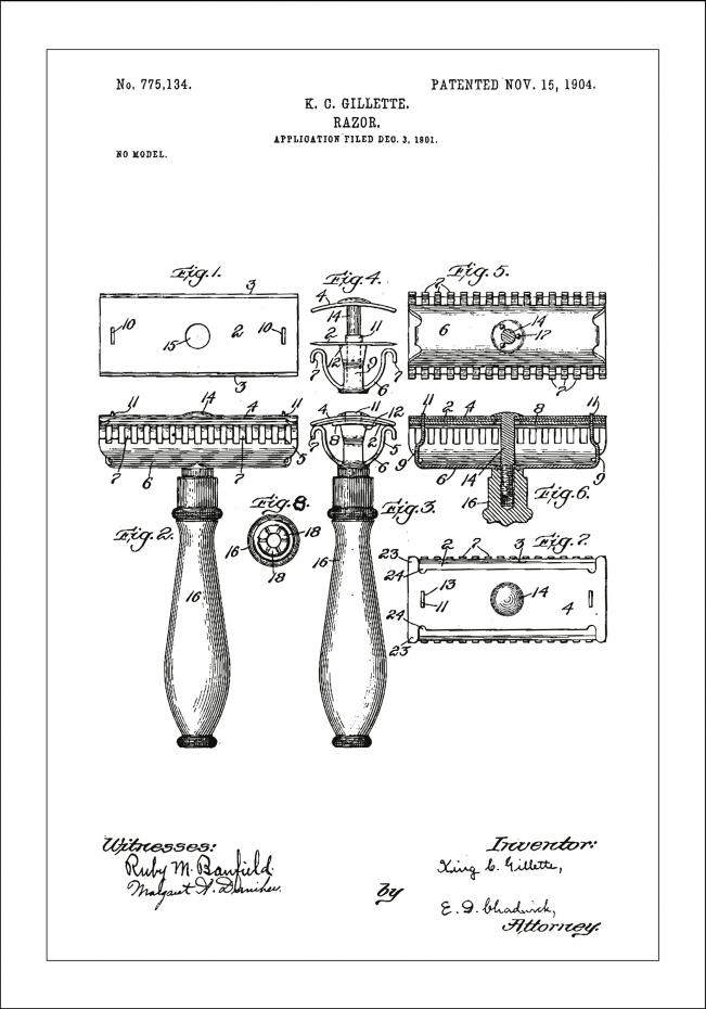 Bildverkstad Patenttekening - Scheermes - Wit Poster