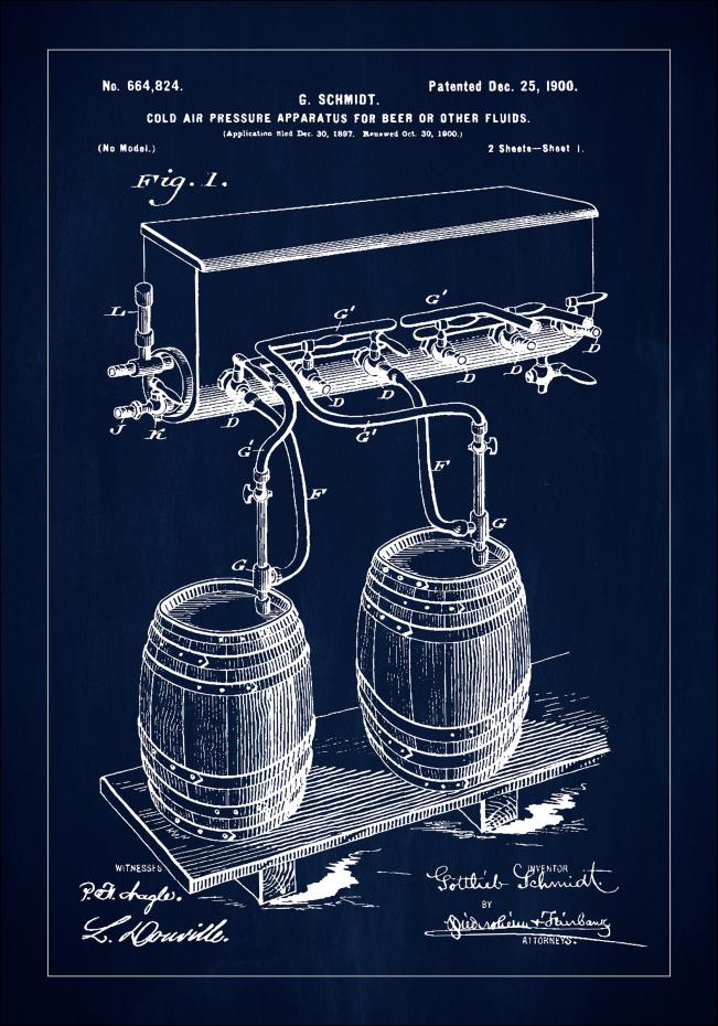 Bildverkstad Patent Print - Beer Kegs - Blue Poster