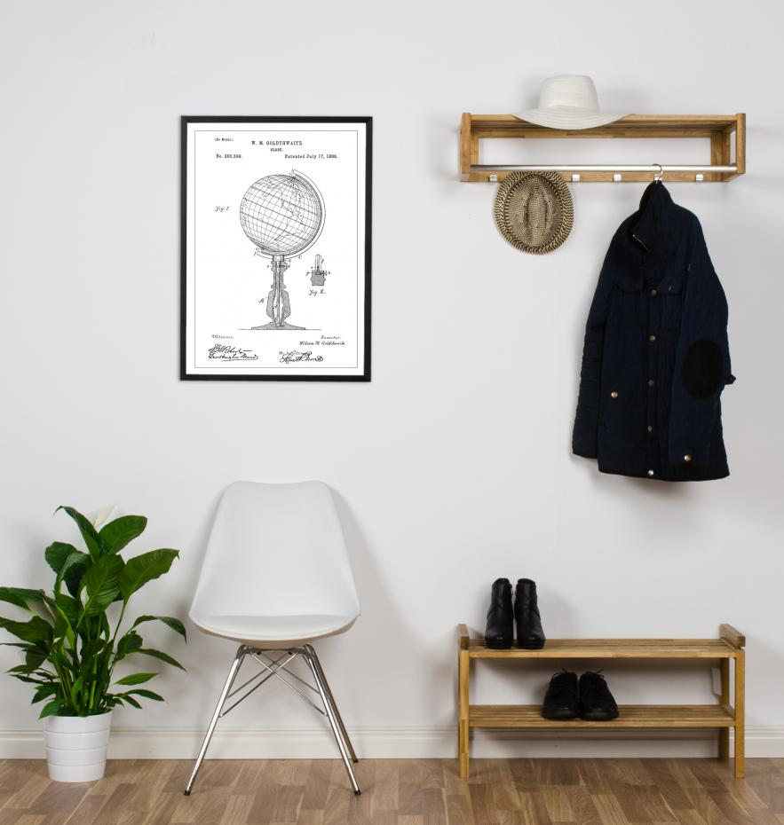 Bildverkstad Patenttekening - Wereldbol - Wit Poster