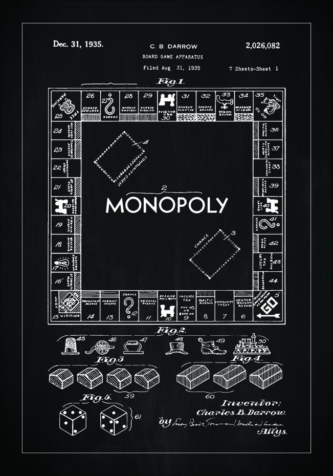Bildverkstad Patenttekening - Monopolie I - Zwart Poster