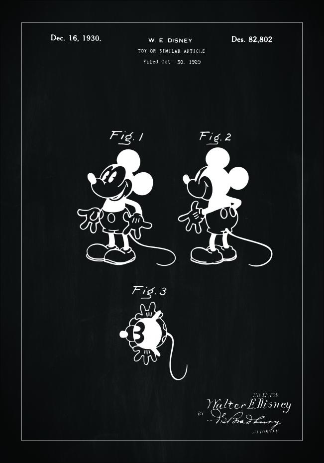 Bildverkstad Patenttekening - Disney - Mickey Mouse - Zwart Poster