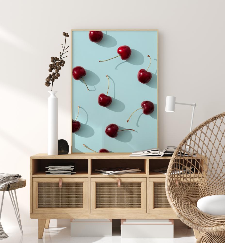 Bildverkstad Cherries On Turquoise Poster