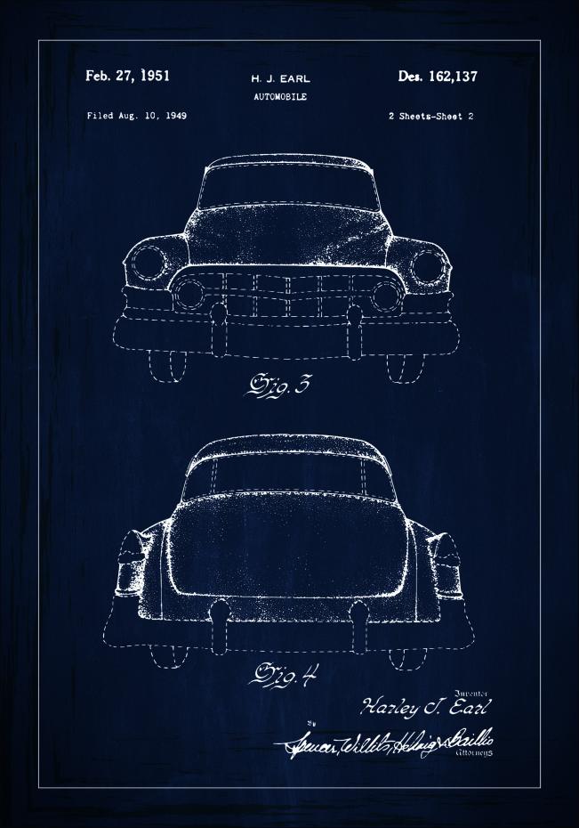 Bildverkstad Patenttekening - Cadillac II - Blauw Poster