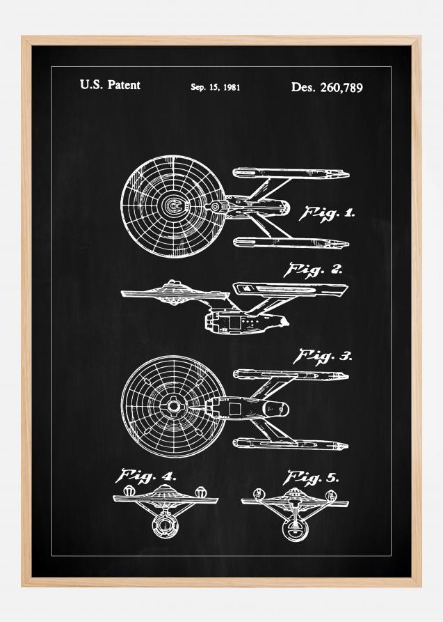 Bildverkstad Patenttekening - Star Trek - USS Enterprise - Zwart Poster