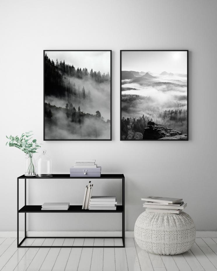 Bildverkstad Foggy Forest Black & White I - 50x70 cm Poster