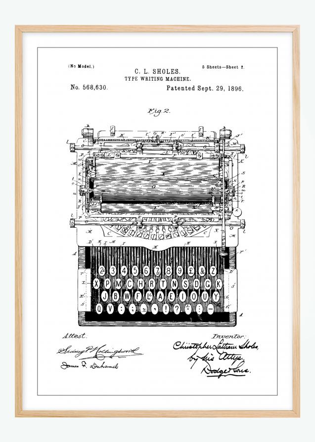 Bildverkstad Patenttekening - Typmachine Poster