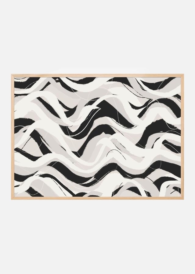 Bildverkstad White Black Waves Pattern Square Poster