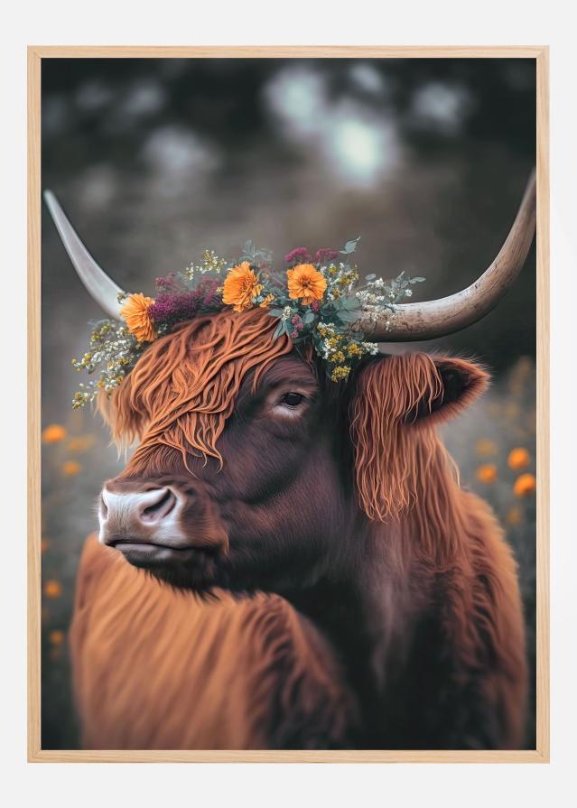 Bildverkstad Highland Cow With Flowers Poster