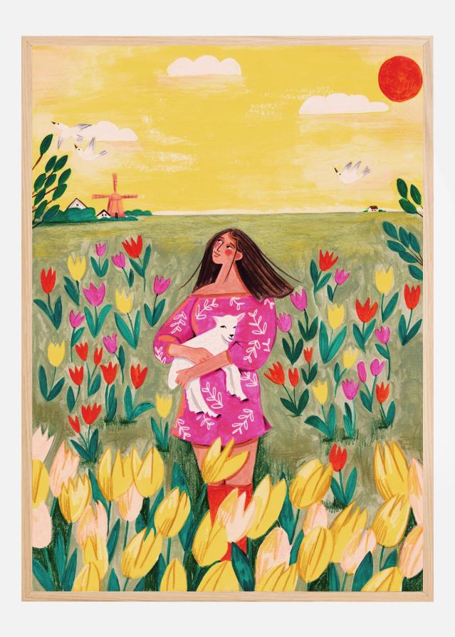 Bildverkstad Woman in spring tulip field Poster