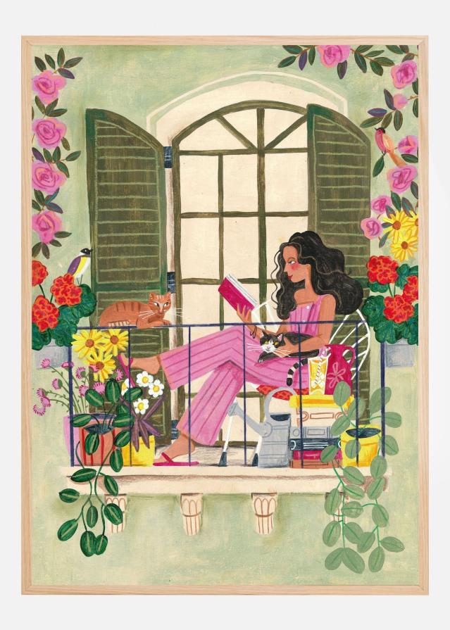 Bildverkstad Woman reads on balcony Poster