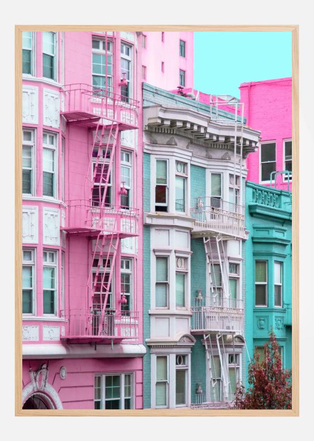 Bildverkstad Pink and Blue Row Houses in San Francisco Poster