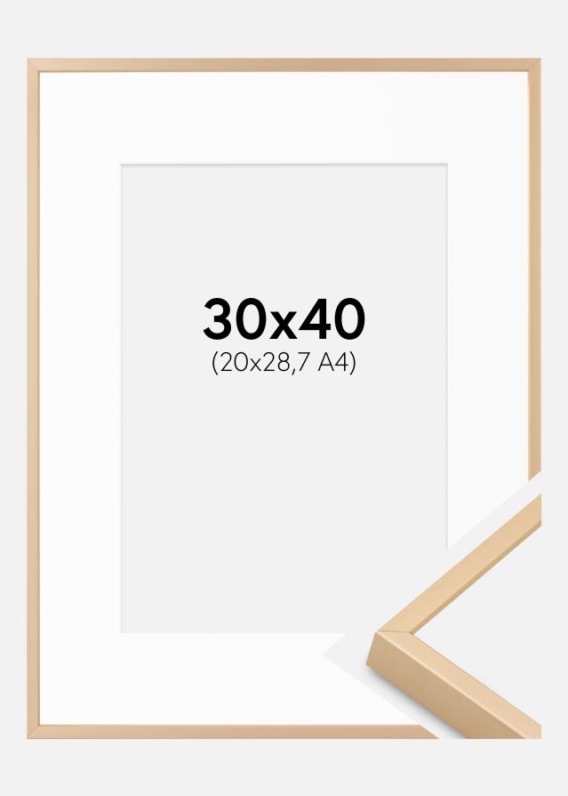Ram med passepartou AluminiumFotokader Messing 30x40 cm - Passe-partout Wit 21x29,7 cm