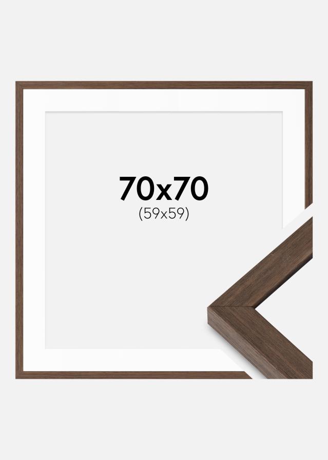 Ram med passepartou Fotokader Hermes Okkernoot 70x70 cm - Passe-partout Wit 60x60 cm