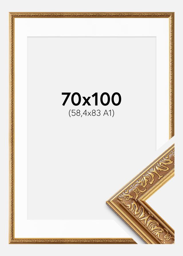Ram med passepartou Fotokader Swirl Goud 70x100 cm - Passe-partout Wit 59,4x84 cm