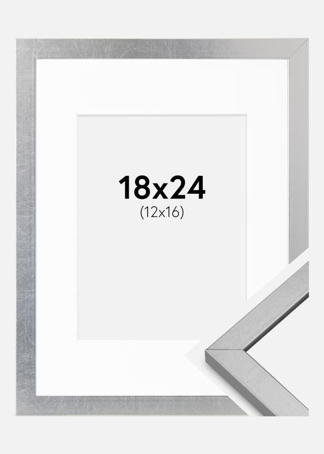Ram med passepartou Fotokader Minerva Zilver 18x24 cm - Passe-partout Wit 13x17 cm