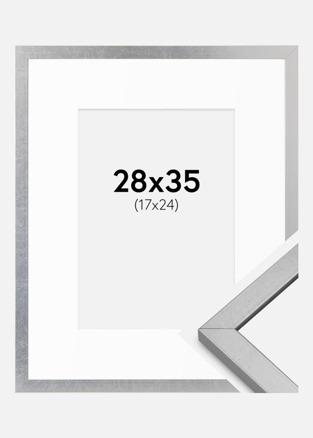 Ram med passepartou Fotokader Minerva Zilver 28x35 cm - Passe-partout Wit 18x25 cm