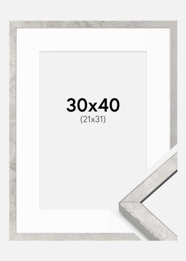 Ram med passepartou Fotokader Ares Zilver 30x40 cm - Passe-partout Wit 22x32 cm