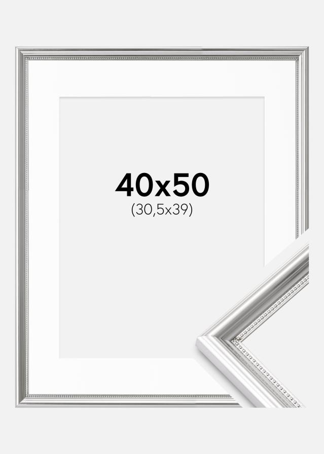 Ram med passepartou Fotokader Gala Zilver 40x50 cm - Passe-partout Wit 31,5x40 cm