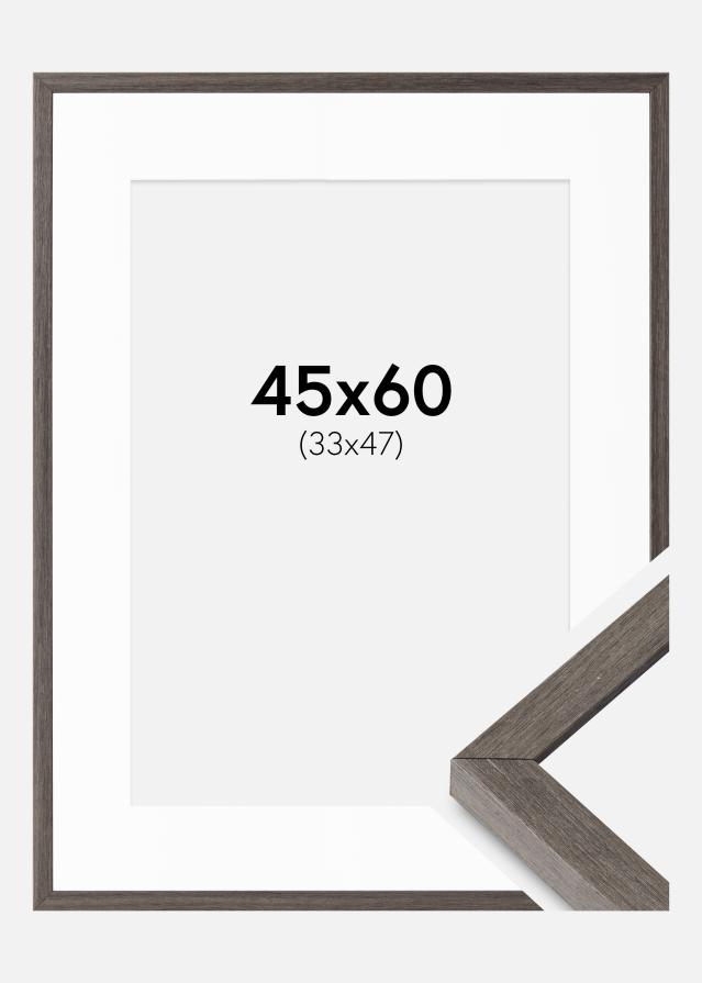 Ram med passepartou Fotokader Ares grijs eik 45x60 cm - Passe-partout Wit 34x48 cm