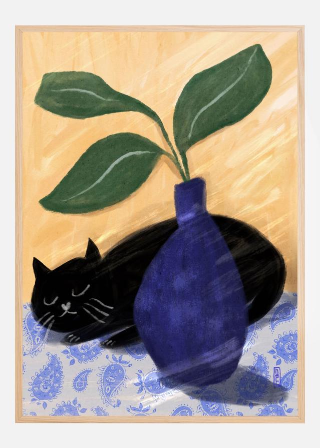 Bildverkstad Sleeping Black Cat On Paisly Poster