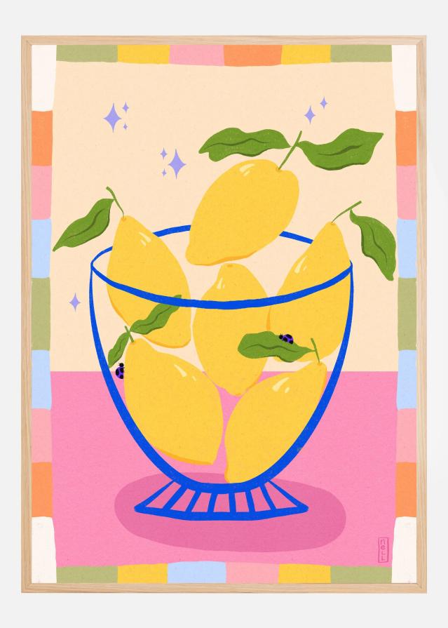Bildverkstad Lemons in a Bowl Retro with Colorful Frame Poster