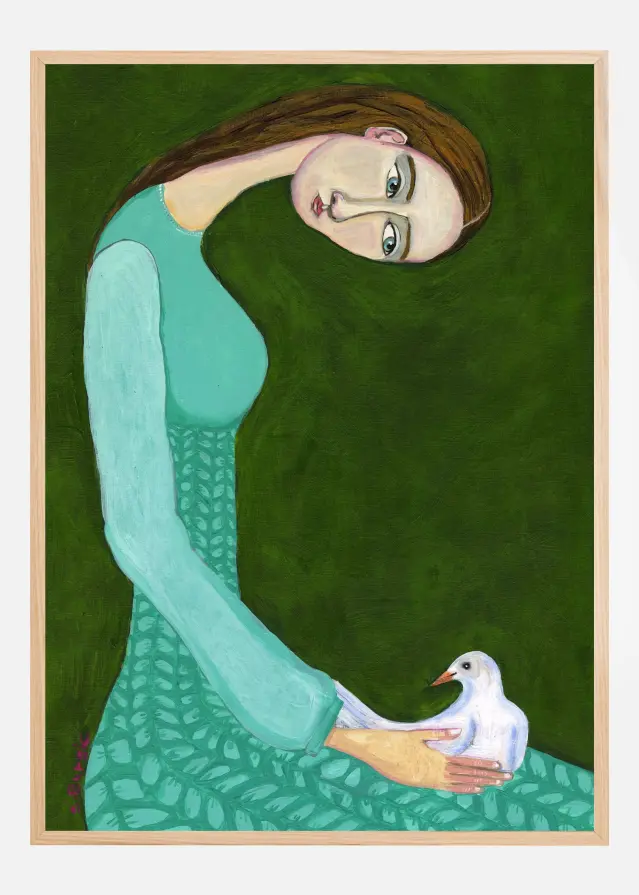 Bildverkstad Lady sitting with white dove bird woman Poster