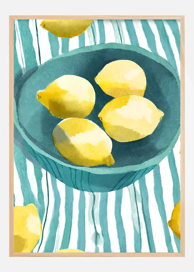 Bildverkstad Zitronen in türkisfarbener Schale Poster