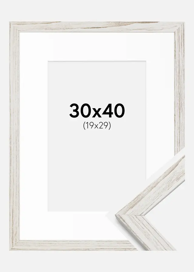 Ram med passepartou Fotokader Stilren Vintage Wit 30x40 cm - Passe-partout Wit 20x30 cm