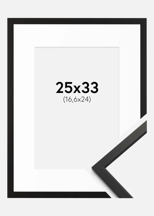 Ram med passepartou Fotokader Edsbyn Zwart 25x33 cm - Passe-partout Wit B5 176x250 mm