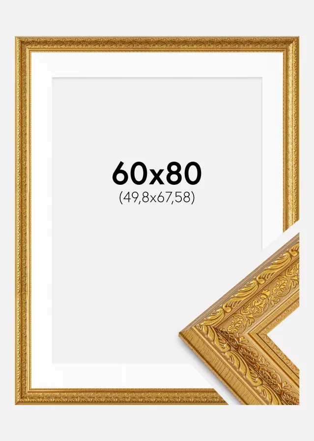 Ram med passepartou Fotokader Ornate Goud 60x80 cm - Passe-partout Wit 20x27 inches
