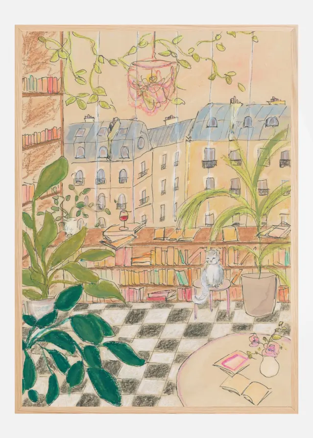 Bildverkstad Antique Parisian Book Store Cat Poster