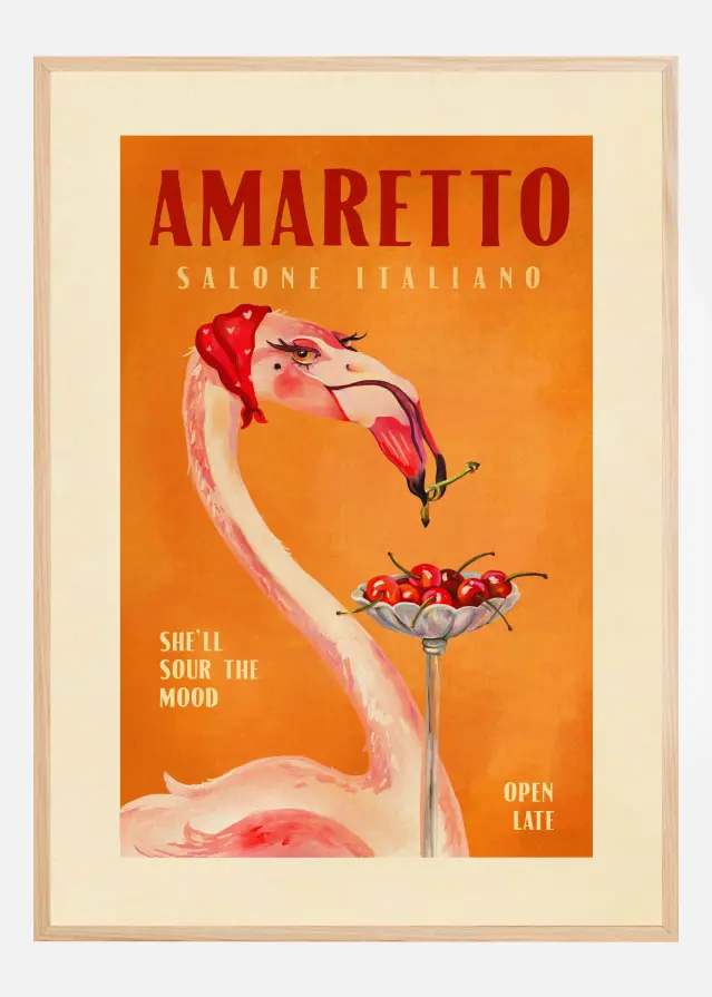 Bildverkstad Amaretto Flamingo Art Deco Italian Cafe Travel Art Poster