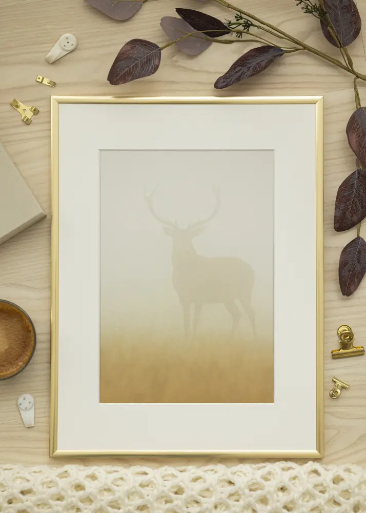 Ram med passepartou Fotokader New Lifestyle Gold 60x90 cm - Passe-partout Wit 40x70 cm