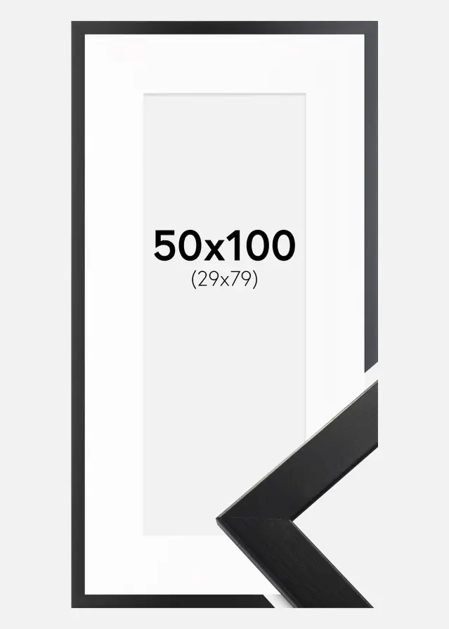 Ram med passepartou Kader Trendline Zwart 50x100 cm - Passe-partout Wit 30x80 cm