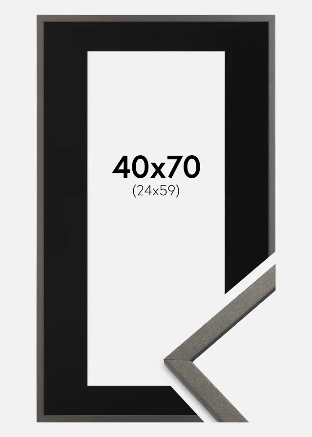 Ram med passepartou Kader Edsbyn Grafiet 40x70 cm - Passe-partout Zwart 25x60 cm