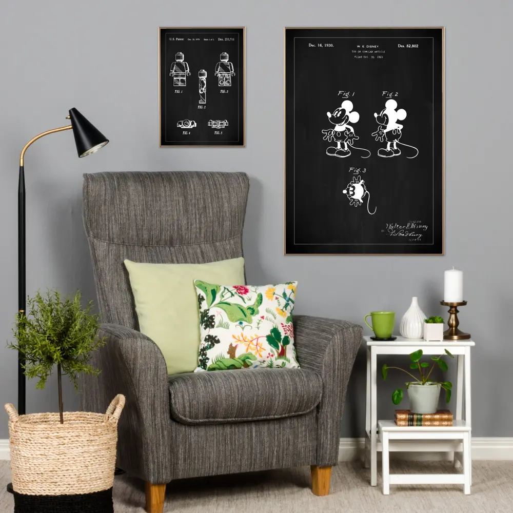 Bildverkstad Patenttekening - Disney - Mickey Mouse - Zwart Poster